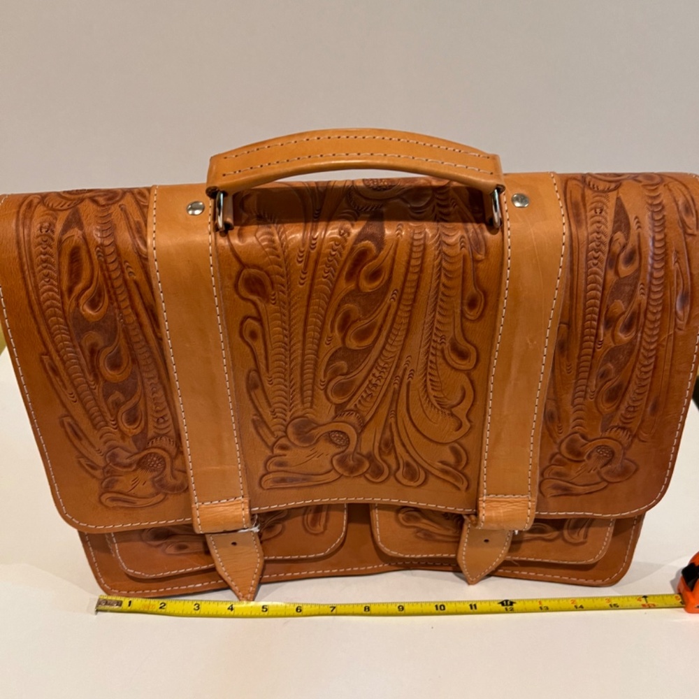 Vintage but NEW Tooled Leather Briefcase/Lawyer Bag